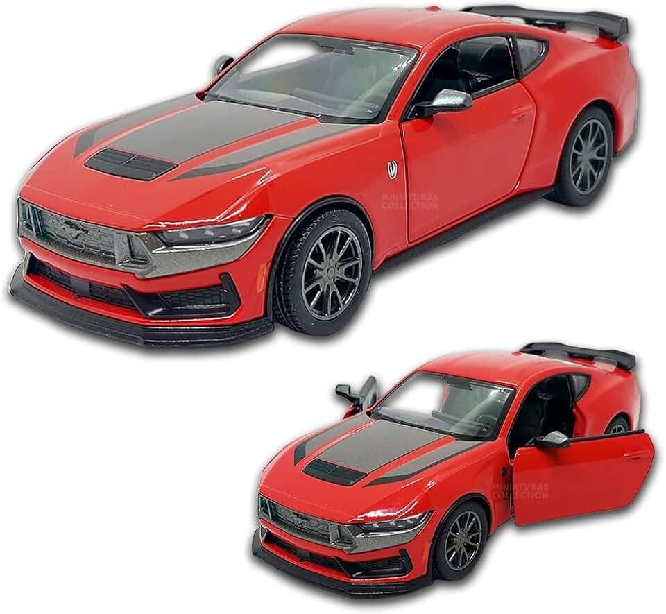 Miniatura de carro Ford Mustang Dark Horse 2024 1/38 12 CM, Carrinho de ferro Miniatura, Abertura de portas, Com Fricção, Carrinhos de coleção Kinsmart (Vermelho)