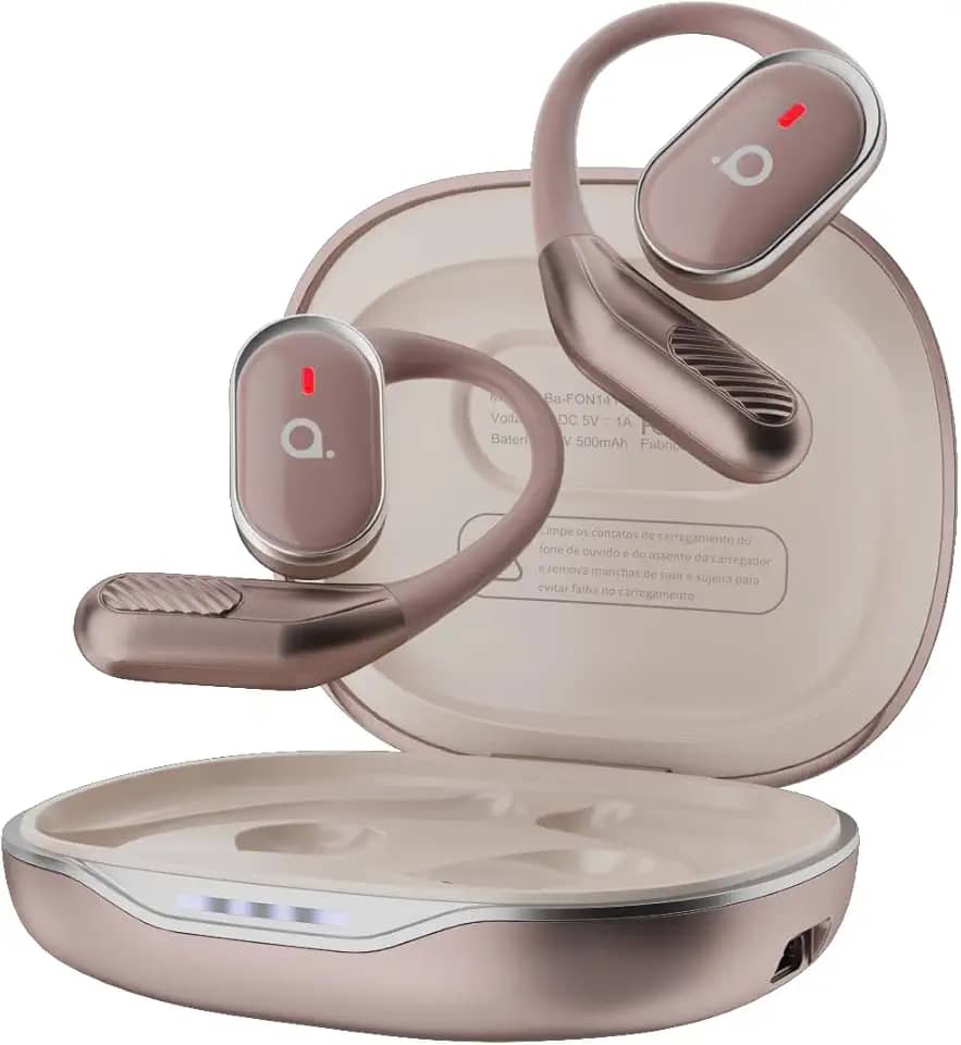 Fone De Ouvido Bluetooth Esportes, Basike T6, IPX5/OWS Fone de Ouvido Estéreo Hi-Fi, Suporta Chamadas de Voz, 60 Horas em Standby Para Corrida e Exercícios ao Ar Livre (Ouro Posa)