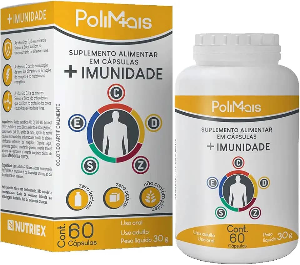 Multivitamínico Para Imunidade Vitaminas C D E Selênio Zinco 60 capsulas - Polimais Nutriex