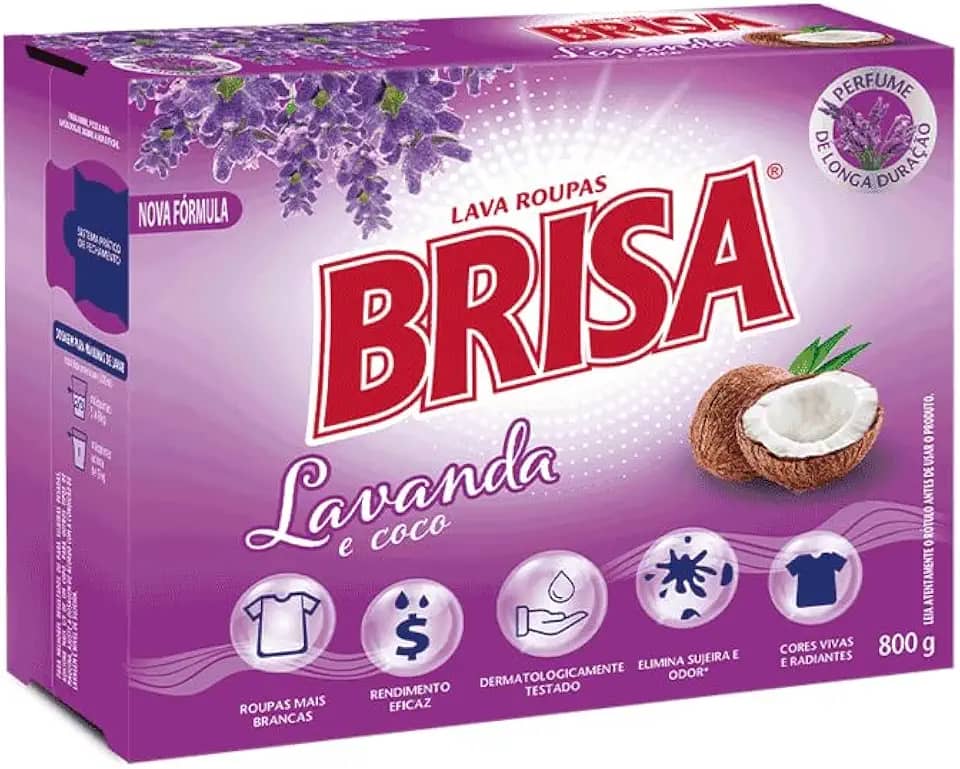 Brisa Detergente em Pó Lava Roupas Lilás Lavanda e Coco Cart 800g