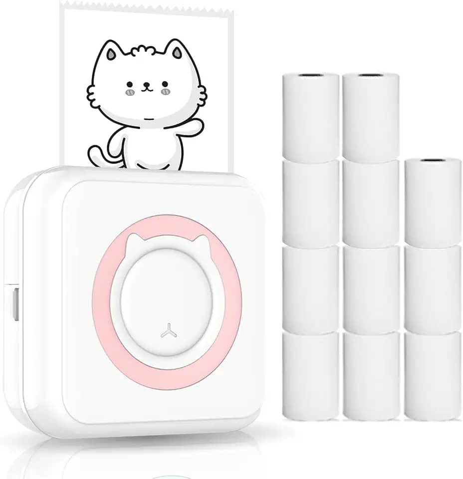 Eastdall Impressora Fotográfica,Mini impressora multifuncional multifuncional para smartphone Impressora térmica instantânea sem fio com 11 rolos de papel térmico compatível com iOS Android