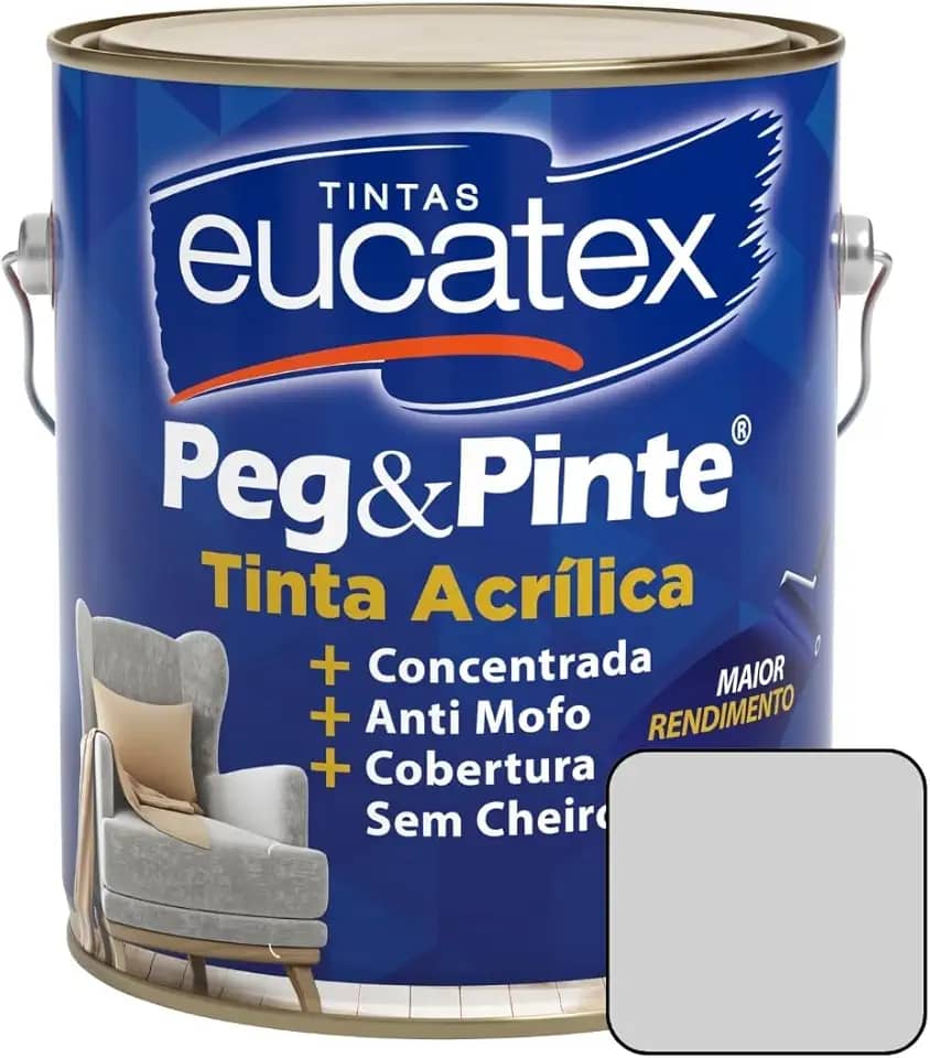 Tinta Acrílica Interna Base Água Fosca Peg e Pinte 3,6 Litros Eucatex - Prata