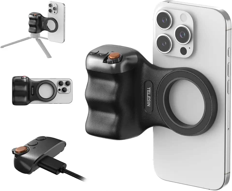 TELESIN Câmera magnética Fun Shot para celular DSLR para Magsafe iPhone e Android com botão de obturador sem fio destacável – Punho oficial – Suporte ergonômico confortável para celular (B)