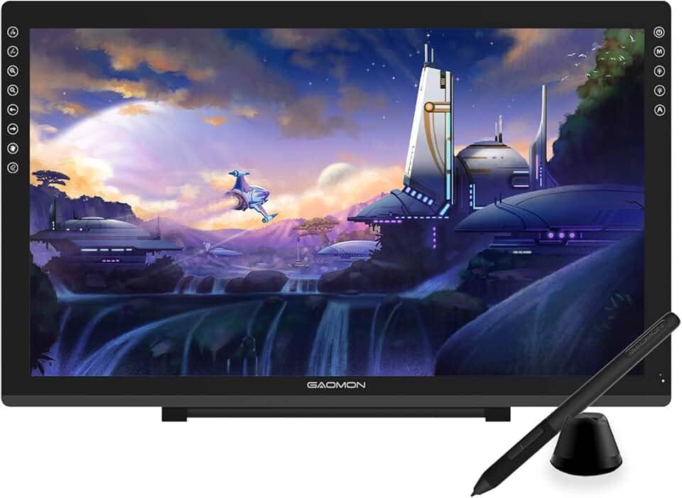GAOMON PD2200 Mesa Digitalizadora Tela de caneta 130% sRGB totalmente laminada com 8192 sem bateria, suporte inclinável, 8 botões de toque, monitor de tablet de 21,5 polegadas com suporte ajustável