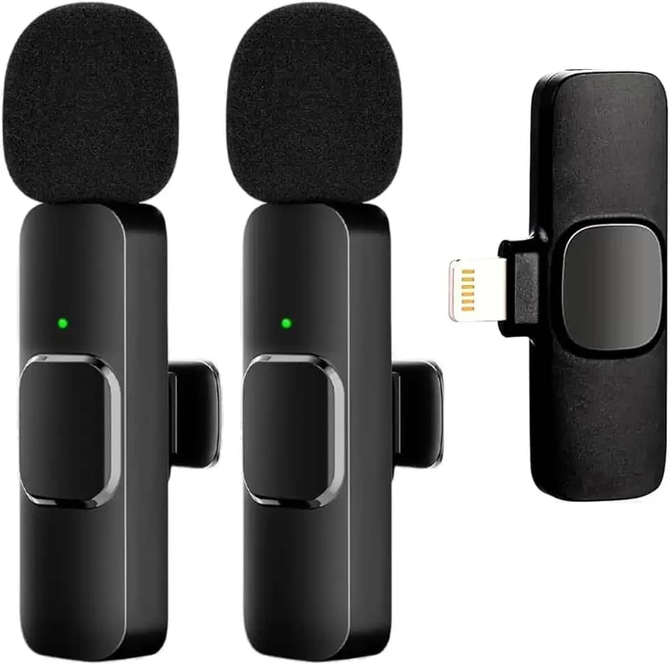 Kit 2 Microfones de Lapela Sem Fio Compatível Iphone Ipad Lightning Wireless Profissional