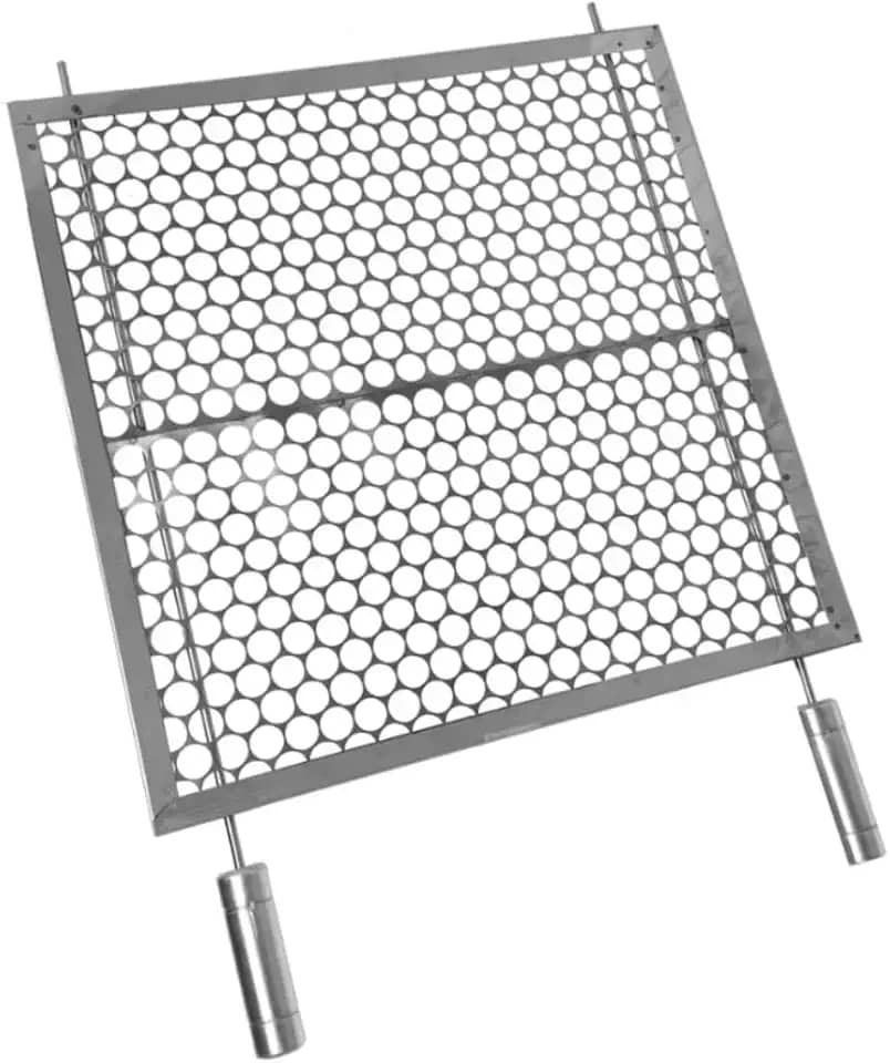 Grelha Moeda Reforçada em Aço Inox 430 66 de Largurax40 de Profundidade (66x40)– Alta Resistência, Pegadores em Madeira Revestidos em Alumínio, Ideal para Churrasco e Área Gourmet