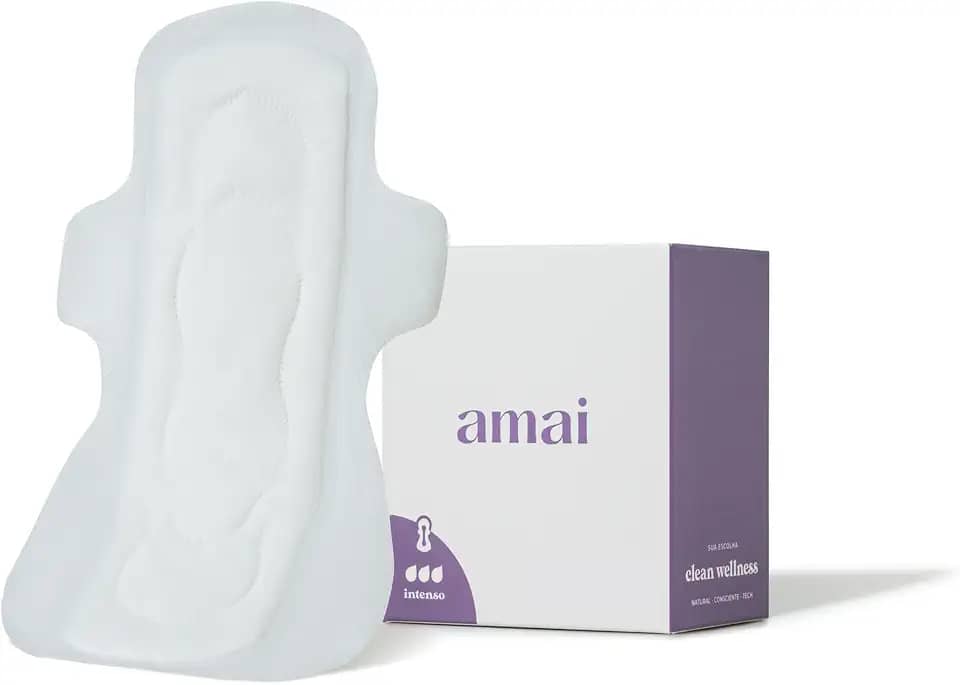 Absorvente Noturno Amai, Fluxo Intenso, Algodão Sem Químicos, Ultra Confortável, Hipoalergênico, Com Abas, Zero Plástico Comum - 8 unidades