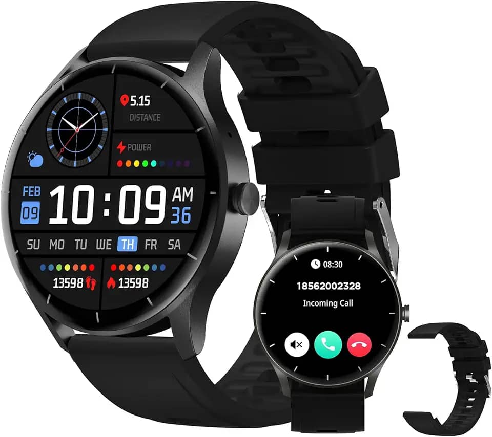 Smartwatch PEJE Relógio Smartwatch com Pulseira Extra - Tela Touch HD 1.28',À Prova d'Água IP68,Faz Chamadas Bluetooth,123+ Modos Esportivos,Bateria de 5-7 Dias,Compatível com iOS/Android.(Preto)