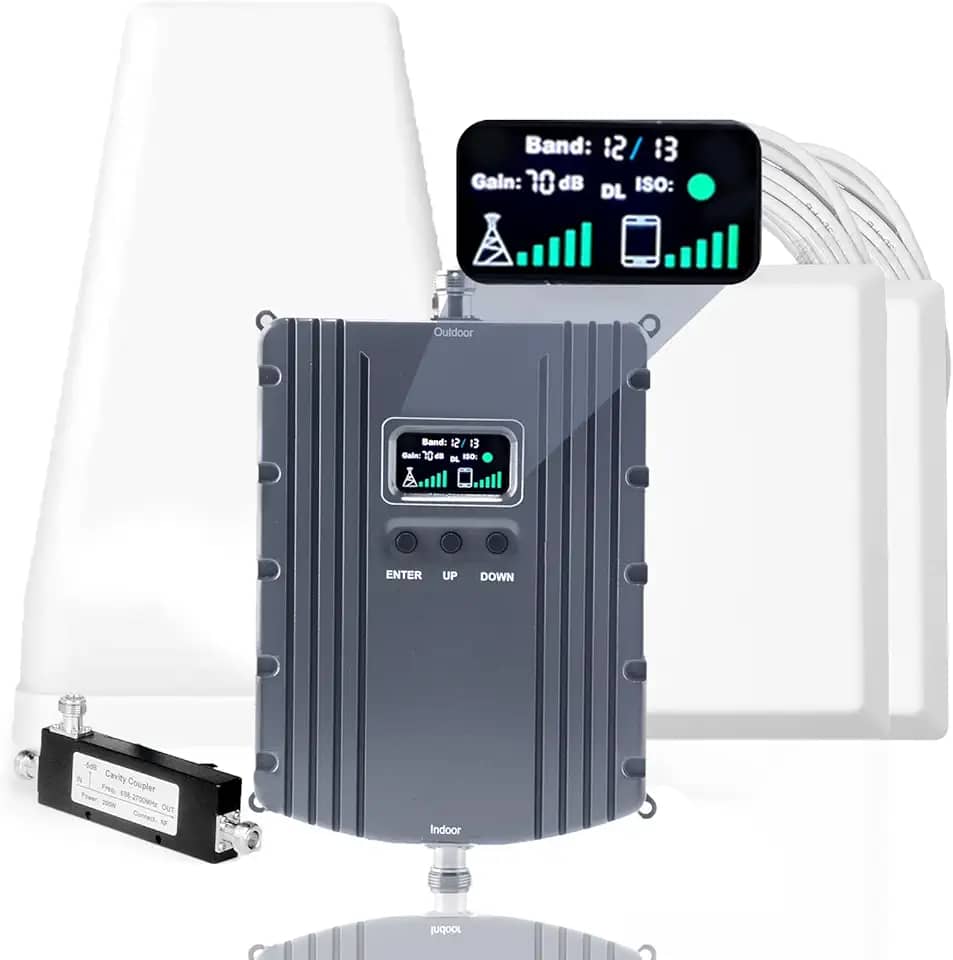 Amplificador de sinal de celular para casa e escritório, até 8000 pés quadrados, amplificador de sinal de celular para banda 2/25/4/66/5/12/17/13 com todas as operadoras dos EUA, aumenta 5G 4G LTE