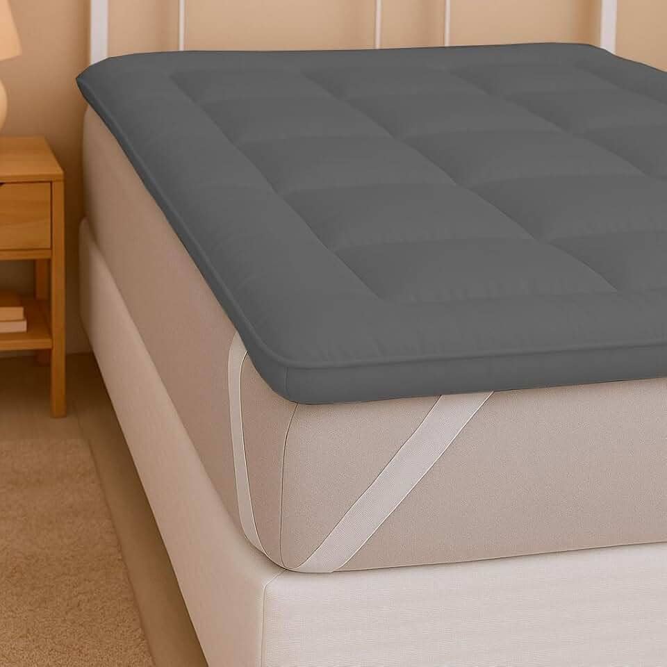 Pillow Top Casal 200 Fios Micropercal - Super Macio, Enchimento Grosso 600g/m², Antipilling, Faixas Elásticas, Fácil de Lavar (Cinza, Casal)