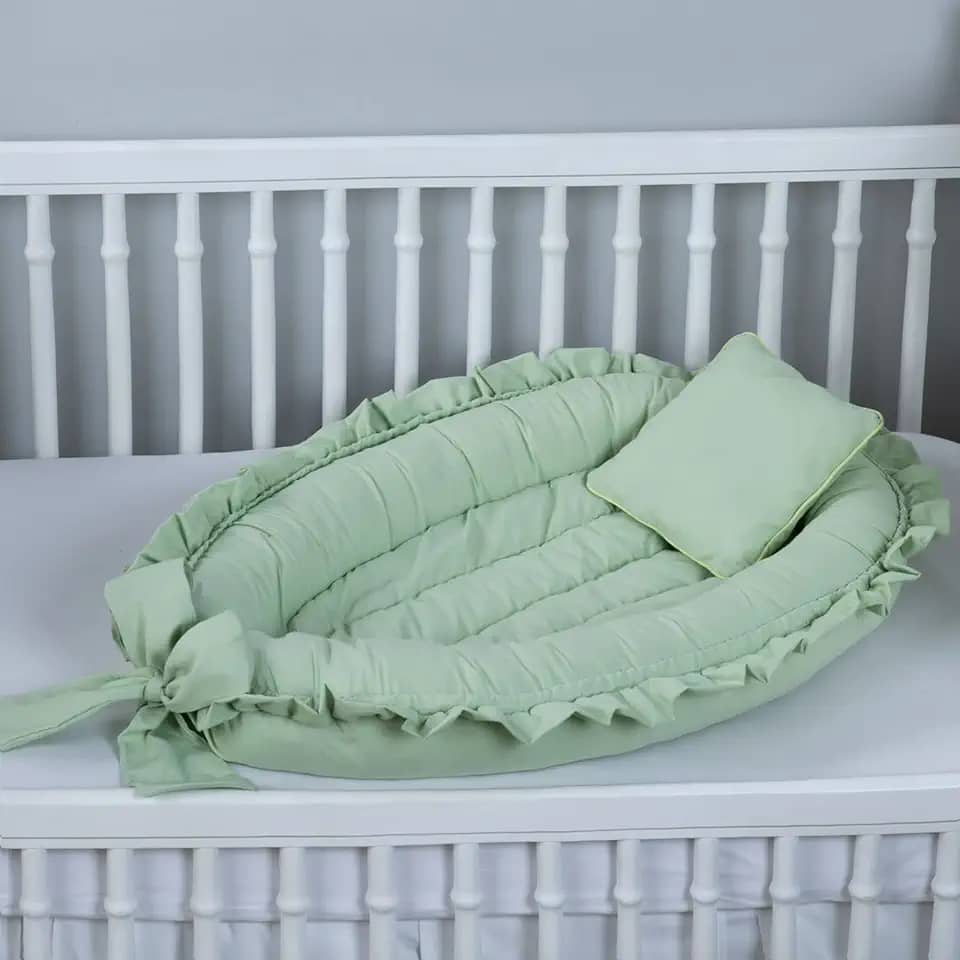 Ninho Redutor de Berço Babado Percal 200 Fios Algodão (Verde, 1)