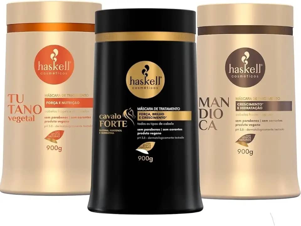 Kit Cronograma Capilar Haskell para Cabelos Elásticos Hidratação, Reconstrução, Nutrição