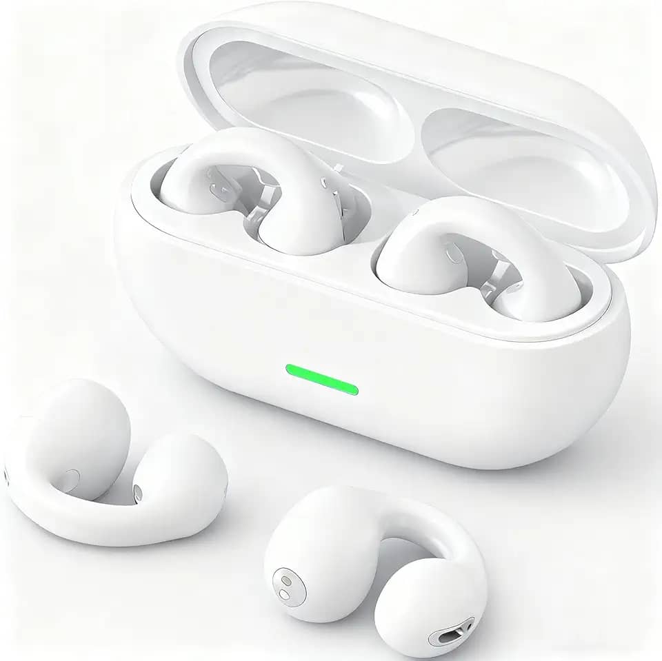 Ouvido sem Fio Com Clipe de Orelha Aberto, Fones de Ouvido Esportivos sem Fio Bluetooth 5.3, Microfone e Gancho de Orelha Integrados, 36 Horas de Reprodução, Design à Prova D'água(Branco)