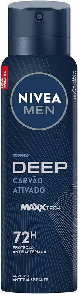 NIVEA MEN Desodorante Antitranspirante Aerossol Masculino Deep Original - Proteção prolongada de 48h, fórmula com carvão ativado, combate impurezas, antibacteriano, perfume prolongado