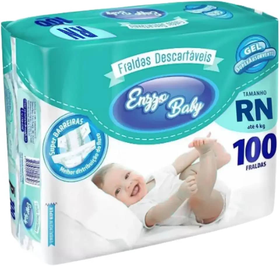 Fralda Descartável Infantil Enzzo Baby Pacotão Diurna Noturna com Fita (RN)