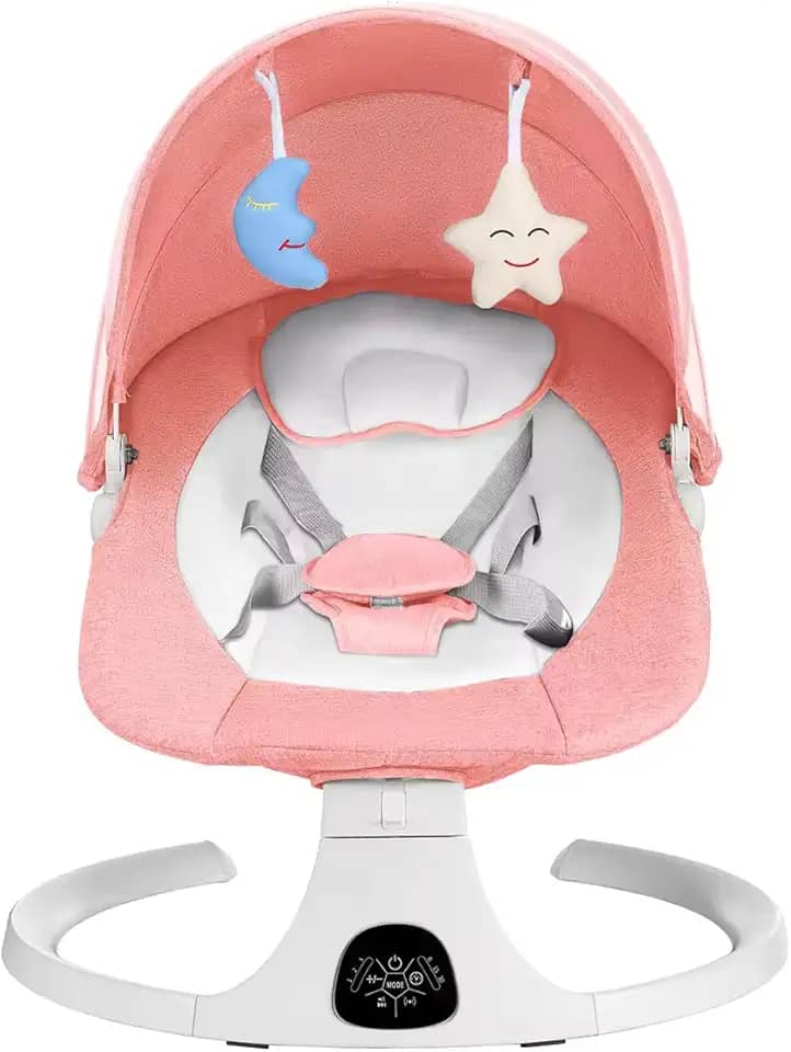 Cadeira de Balanço Automática Musical Bluetooth para Bebê até 18kg Rosa Multmaxx