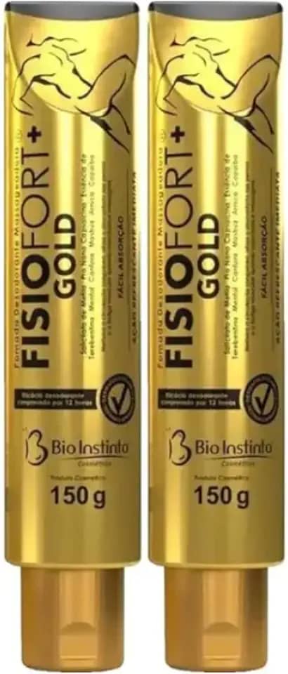 Pomada Fisiofort Gold 150g Kit com 2 Unidades – Alívio de Dores Musculares, Relaxamento e Recuperação Pós-Treino