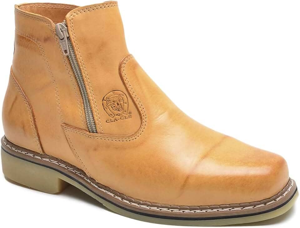 Botina Masculina Bota Country Casual Zíper Sola Látex Couro Legitimo