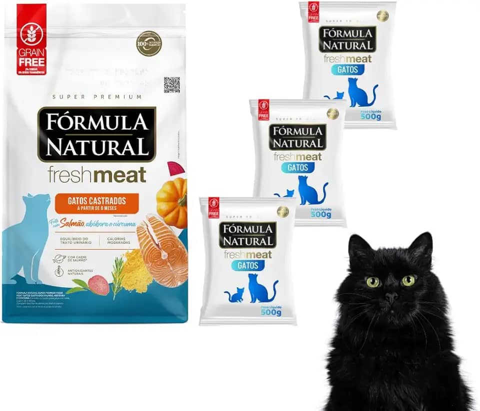 Kit Com 3 Rações Fórmula Natural Fresh Meat Para Gatos Castrados Salmão Pacotes Premium de 500g Cada