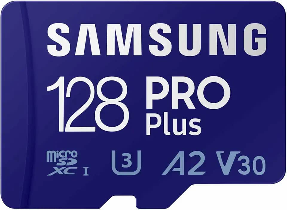 Samsung Cartão de memória microSD PRO Plus + adaptador, 128 GB microSDXC, até 180 MB/s, Full HD e 4K UHD, UHS I, C10, U3, V30, A2, para smartphones Android, tablets, GoPro e drone DJI (MB MD128SA/AM)