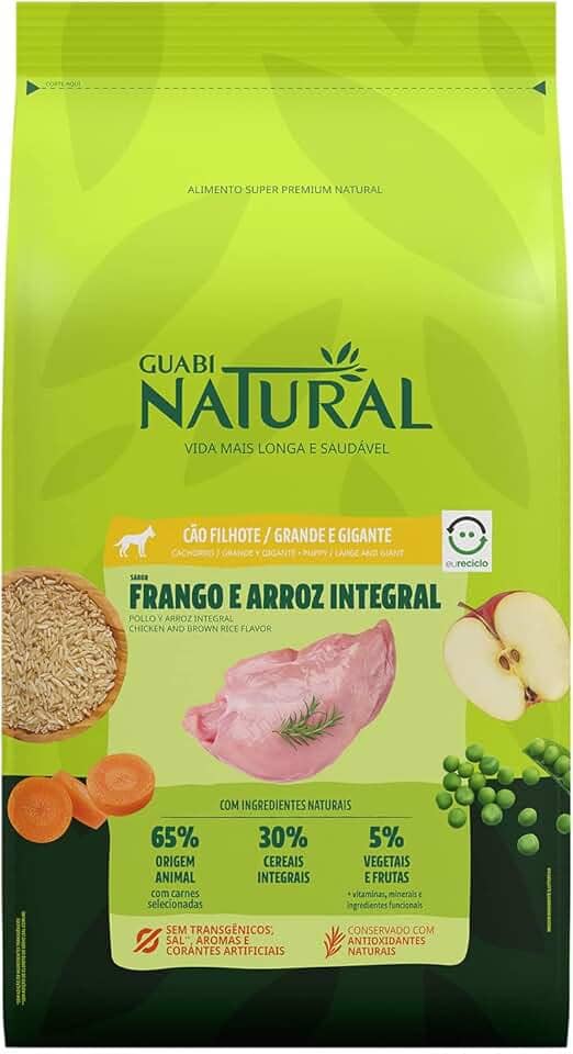 Guabi Natural Ração Cães Filhotes Grande E Gigante Frango E Arroz 12Kg