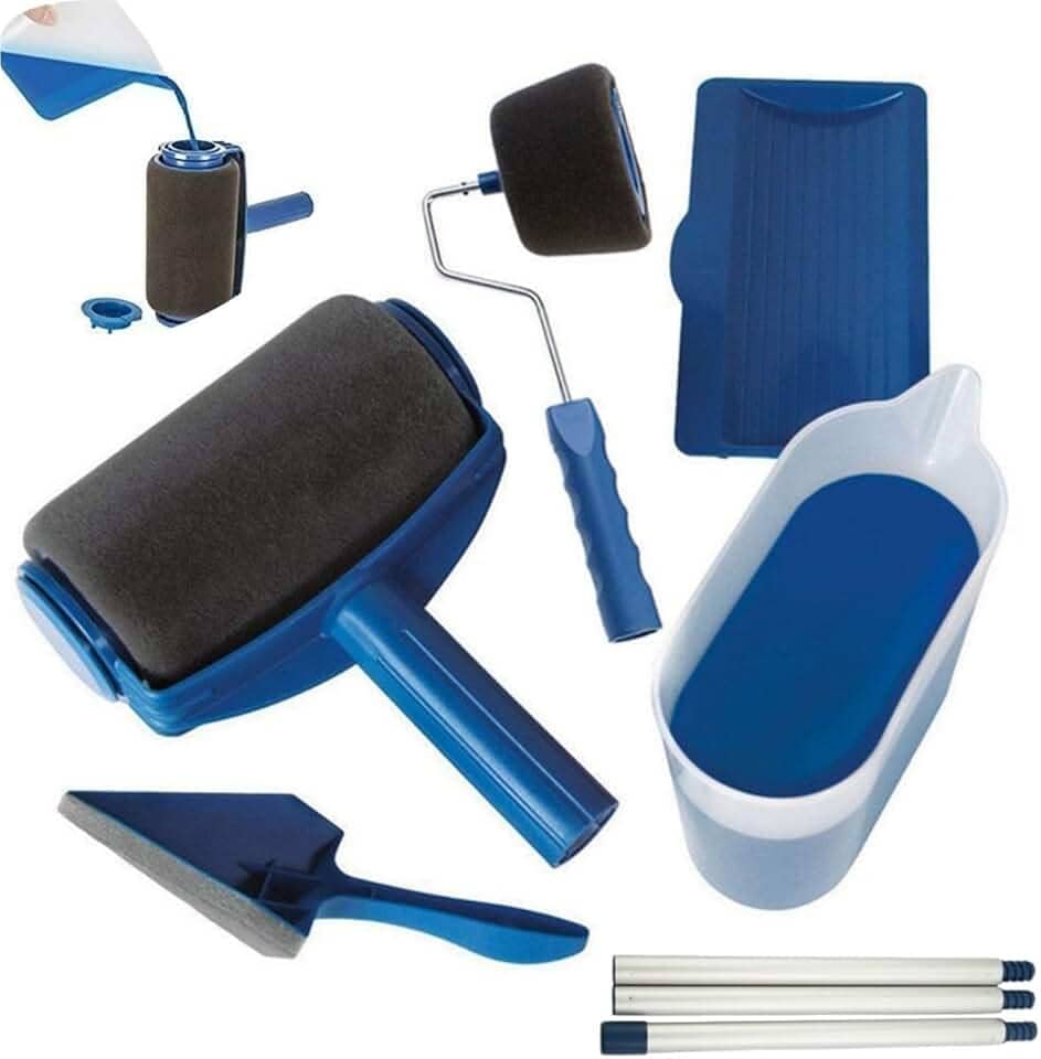 Kit de Pintura com Rolo Antigotejamento, Reservatório Integrado, 6 Peças, para Pintura Residencial