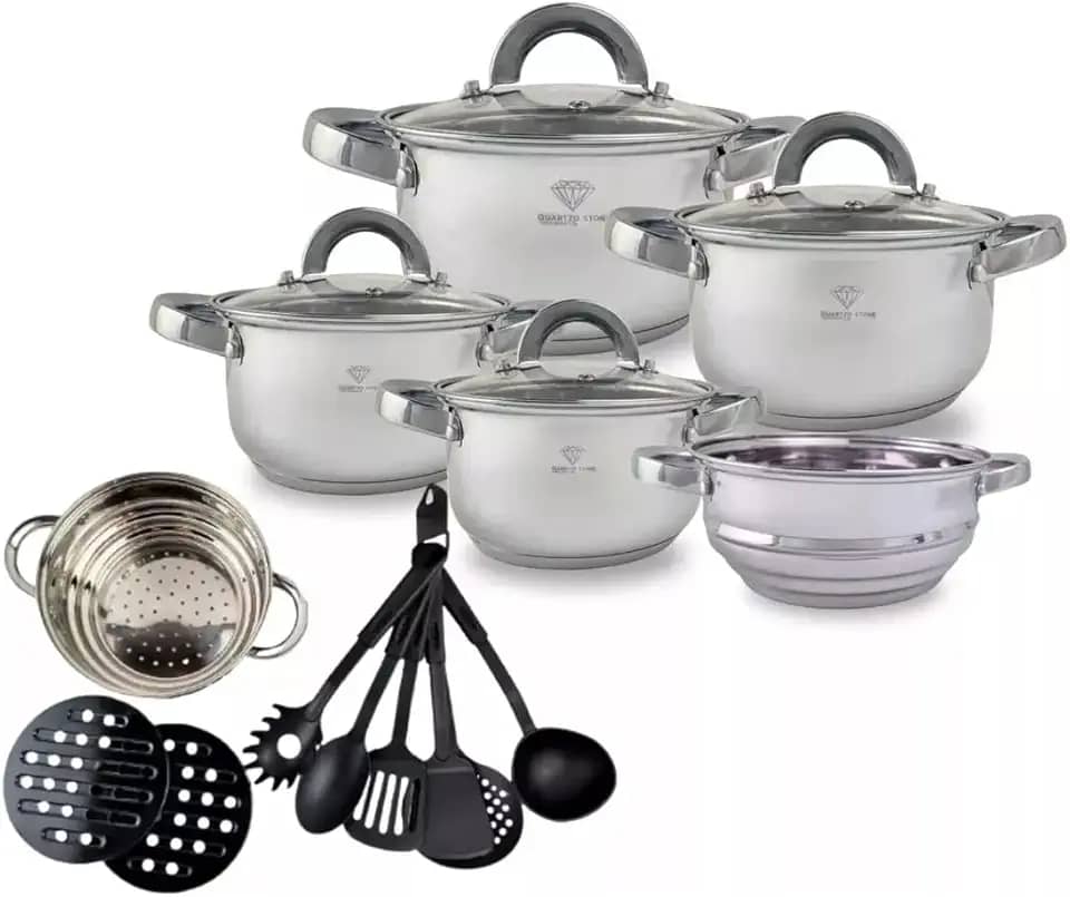 Conjunto De Panelas Aço Cirúrgico 19 Peças com Fundo Triplo Resistente Jogo de Panelas