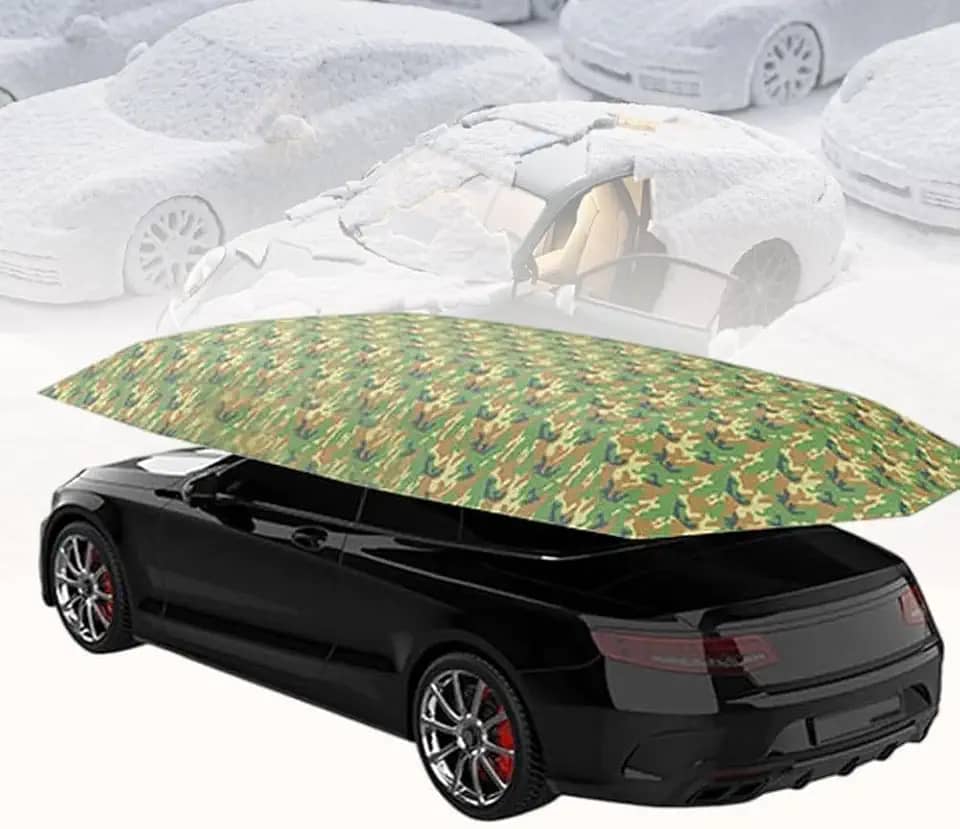 Garagem De Proteção Solar Dobrável Tenda De Carro Universal Garagem Móvel Guarda-chuva De Dossel De Carro Para Barraca Ao Ar Livre Com Controle Remoto Para Acampamento Ao Ar, Camouflage, 4.2x2.1m