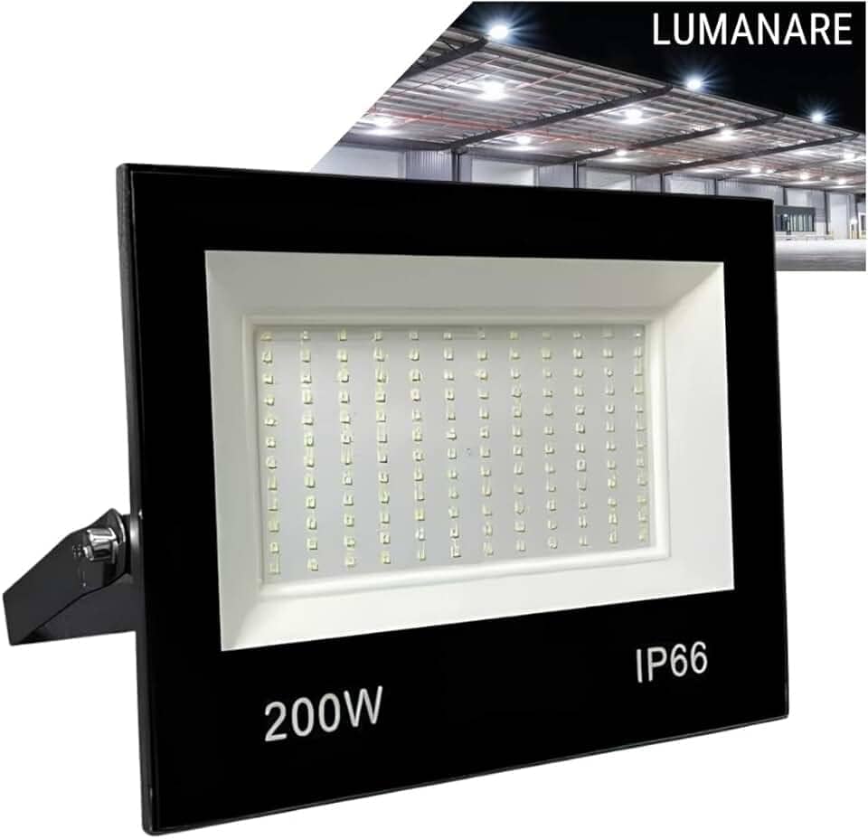 Refletor Led Holofote 200w Luz Branco-frio 6500k Resistente A Chuva Econômico Fácil De Instalar Carcaça Preta Ip66 Jardim Fachada Quintal