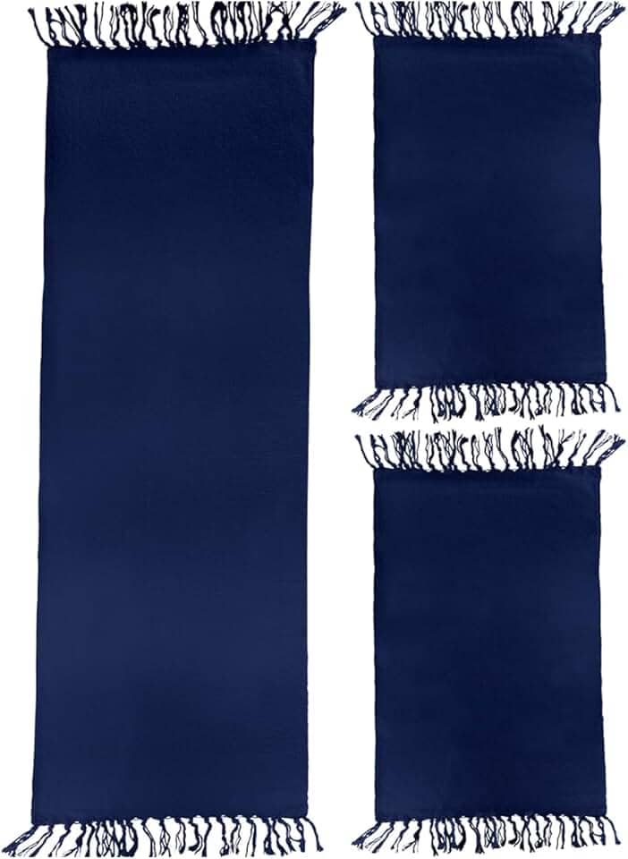 Jogo de Tapetes para Cozinha 3 Peças Decolab Básico | Kit com 1 Passadeira e 2 Tapetes para Cozinha | Design Liso em Algodão Premium | Tapetes Laváveis e Duráveis (Azul-marinho, 3 Peças)