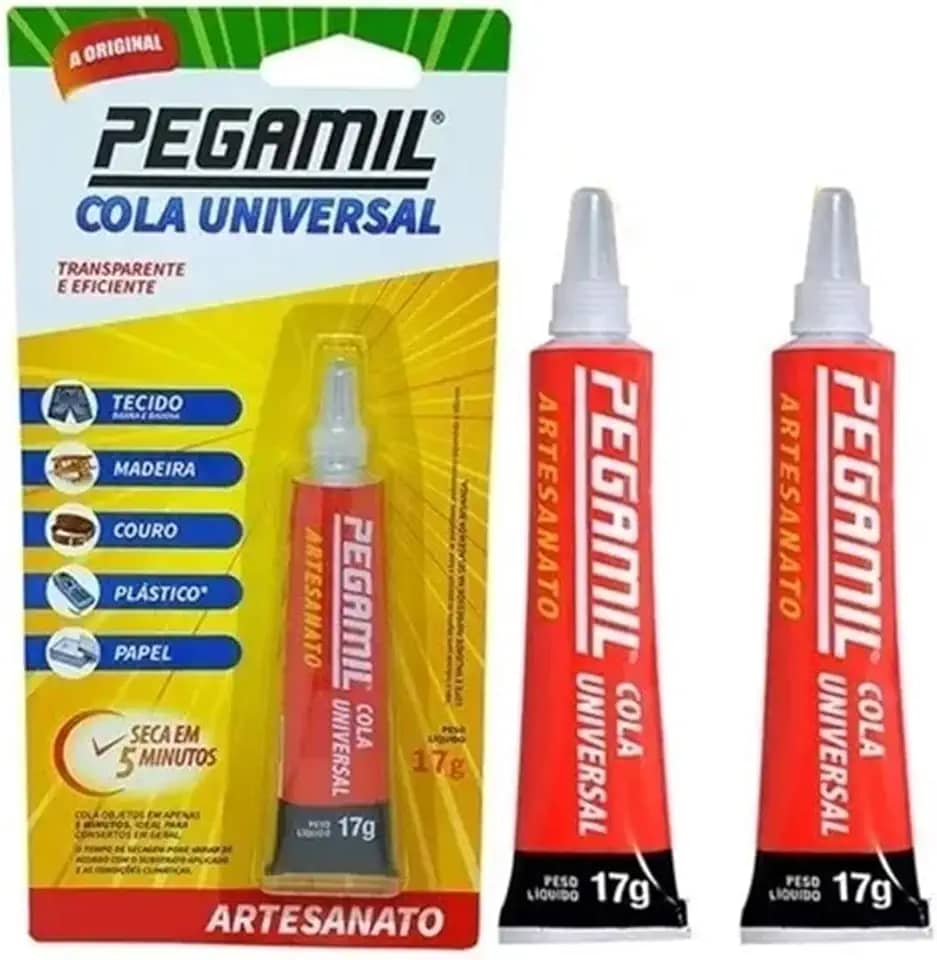 KIT 2 PEGAMIL 17G COLA UNIVERSAL ARTESANATO Feltro EVA Tecido Papel Madeira Couro Plastico
