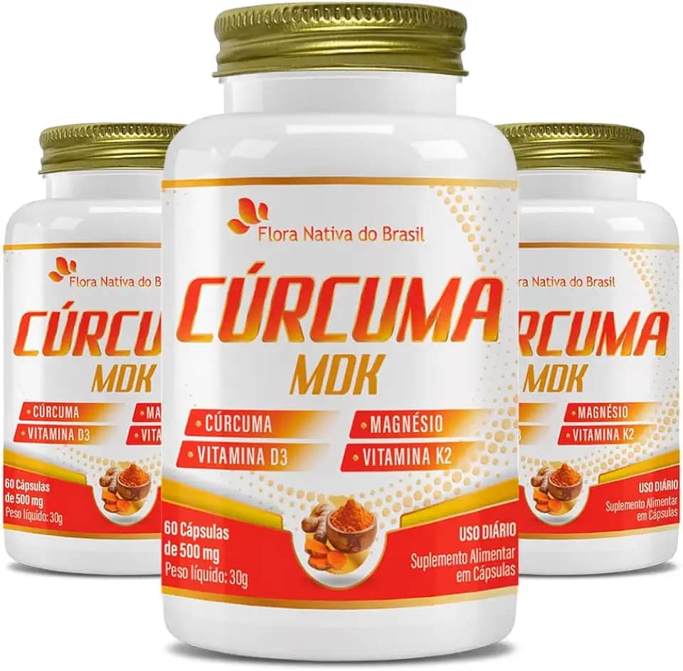 Cúrcuma MDK (Cúrcuma, Magnésio, Vitamina D3, K2) Kit 3x 60 Cápsulas Cada - Flora Nativa do Brasil