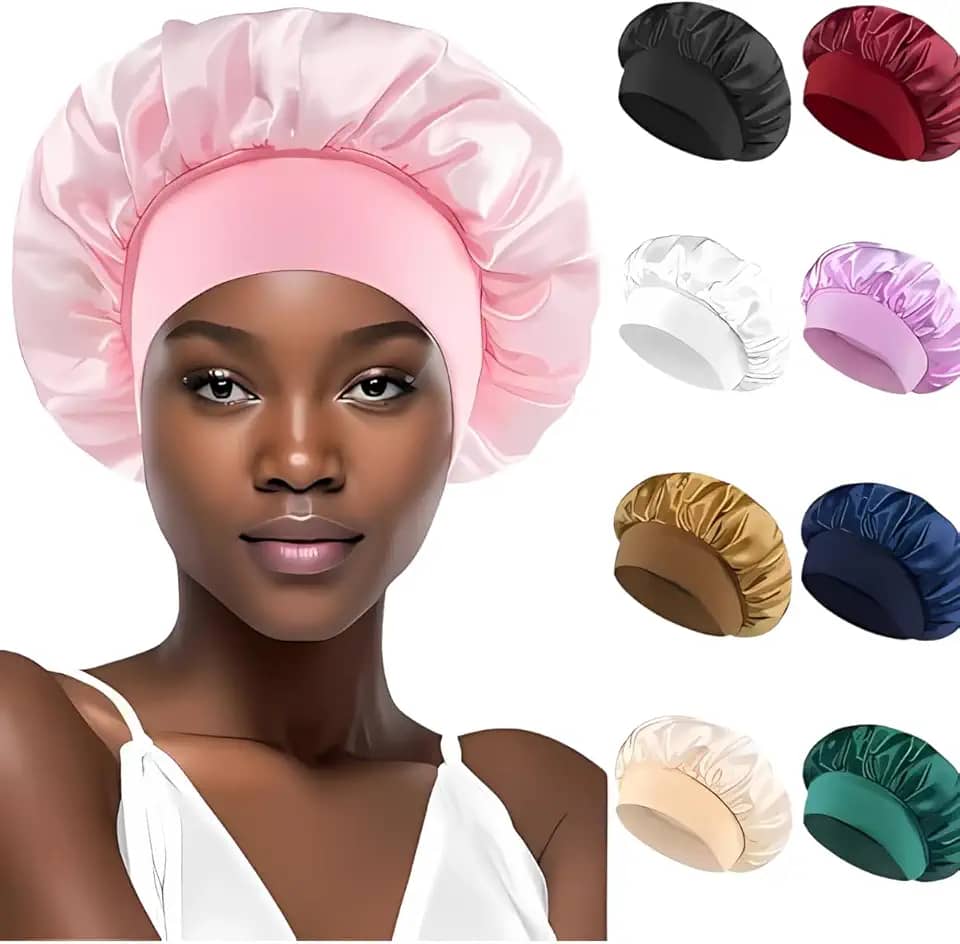 Touca de Cetim 30 Centímetros, Touca com Faixa Larga e Confortável, Cacheados, Lisos, Cabelos Sem Frizz