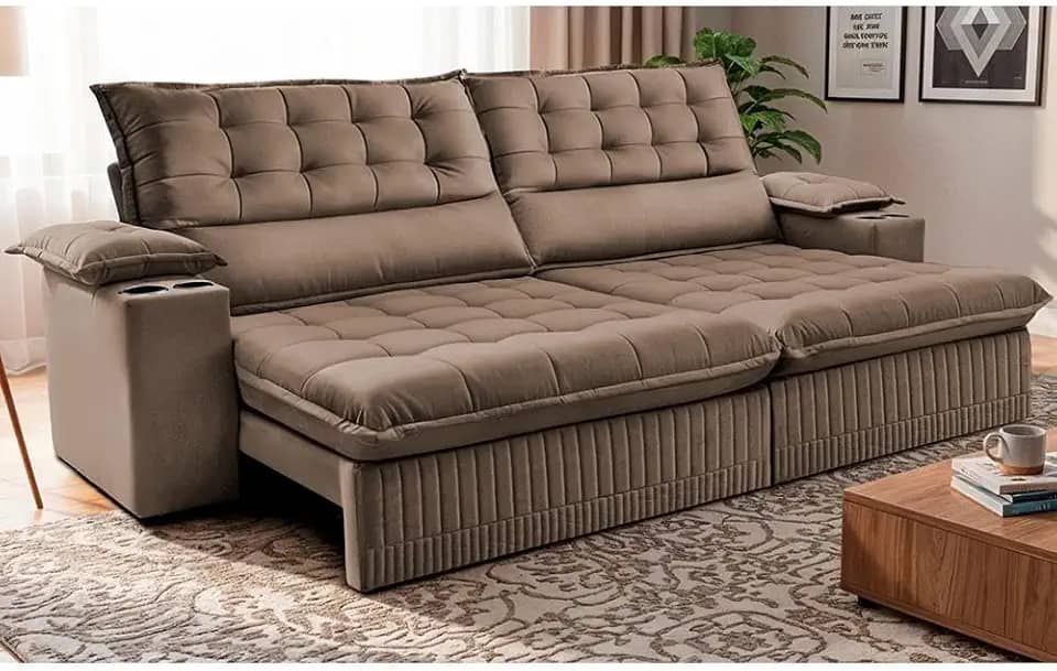 Sofá Retrátil e Reclinável 2,40m Molas Ensacadas Dream Velusoft Castor Cama Inbox