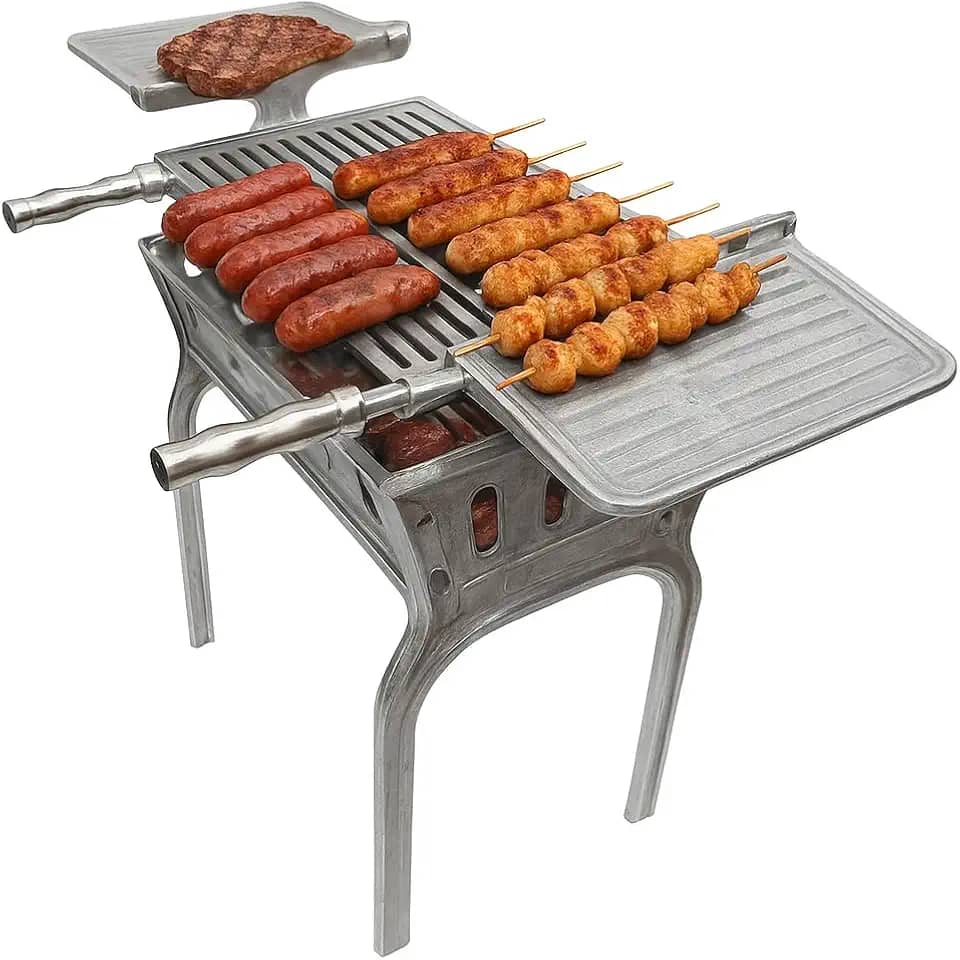 Churrasqueira Mund 80cm Portátil Em Alumínio Fundido Com 2 Bandejas