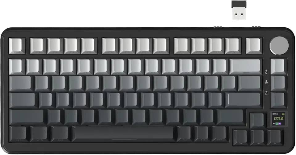 ATTACK SHARK X85 PRO Teclado mecânico sem fio com tela TFT e botão,teclado gamer com junta 75% QMK,com fio 2.4G/BT/USB-C,switch linear hot-swappable,4000mAh,NKRO,RGB PC/MAC(Moonlight)