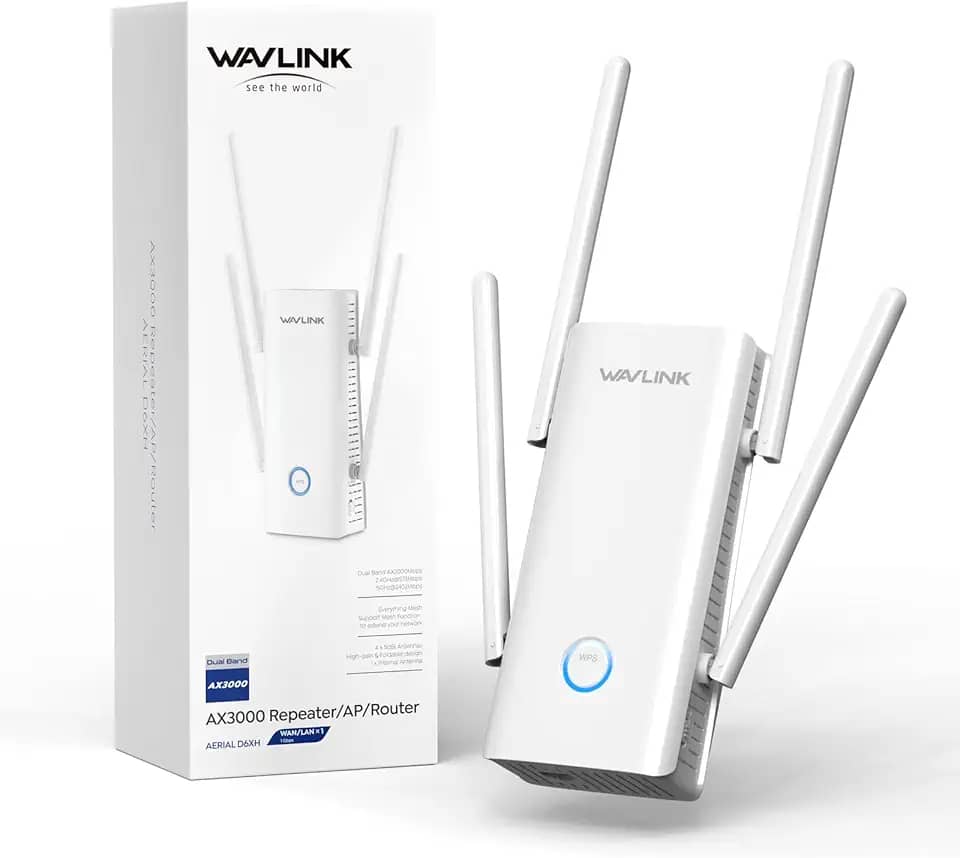 WAVLINK AX3000 repetidor/AP/roteador Wi-Fi 6 de banda dupla, novo amplificador Wi-Fi 2025 com largura de banda de 160 MHz, antenas 5 x 5dbi, suporta formação de feixe, coloração BSS, OFDMA, cobertura
