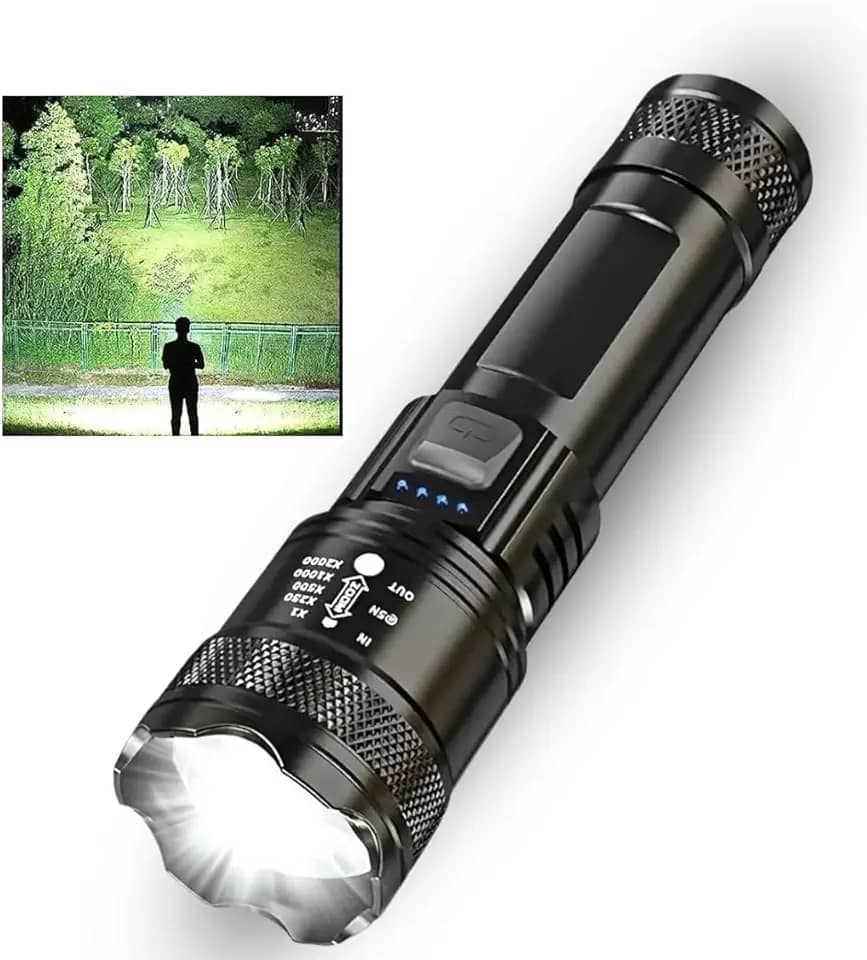 Lanterna Tática T9 Recarregável USB P50 1200 Lumens Super Potente | 3 Modos de Iluminação | Feixe Ajustável Longo e Curto Alcance | Indicador de Bateria | ABS Resistente