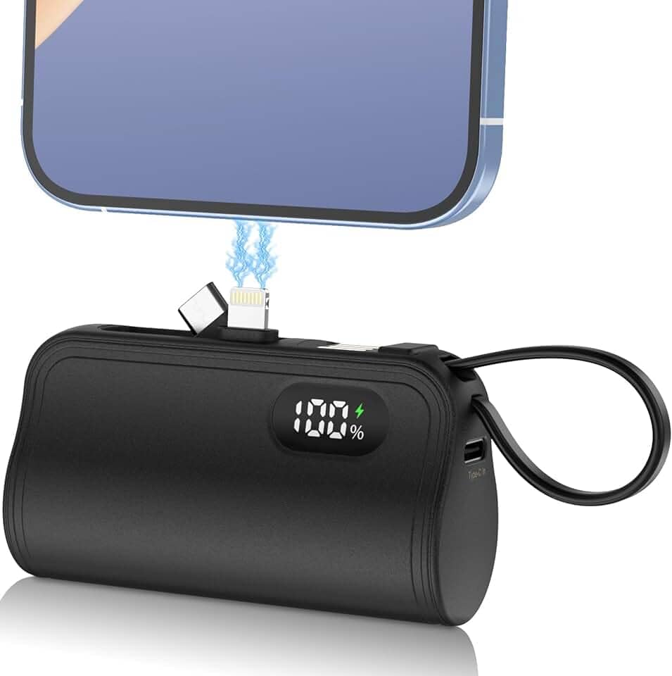 Carregador Portátil Mini 5000mAh - Power Bank Compacto com Display LCD e Saída USB-C para iPhone, Samsung e Android | Carregamento Rápido, Seguro e Elegante