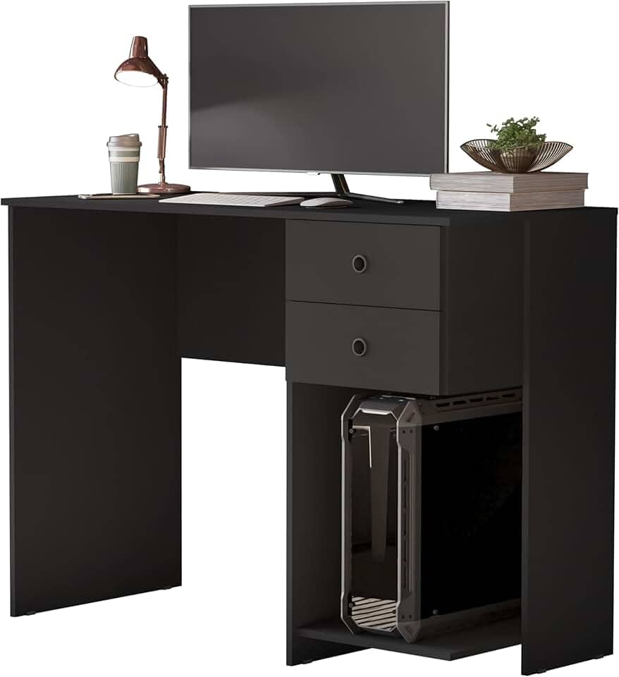 Escrivaninha Mesa de Computador com 2 Gavetas e Suporte para CPU/Gabinete - Ideal para Estudo Trabalho e Escritório (Preto)