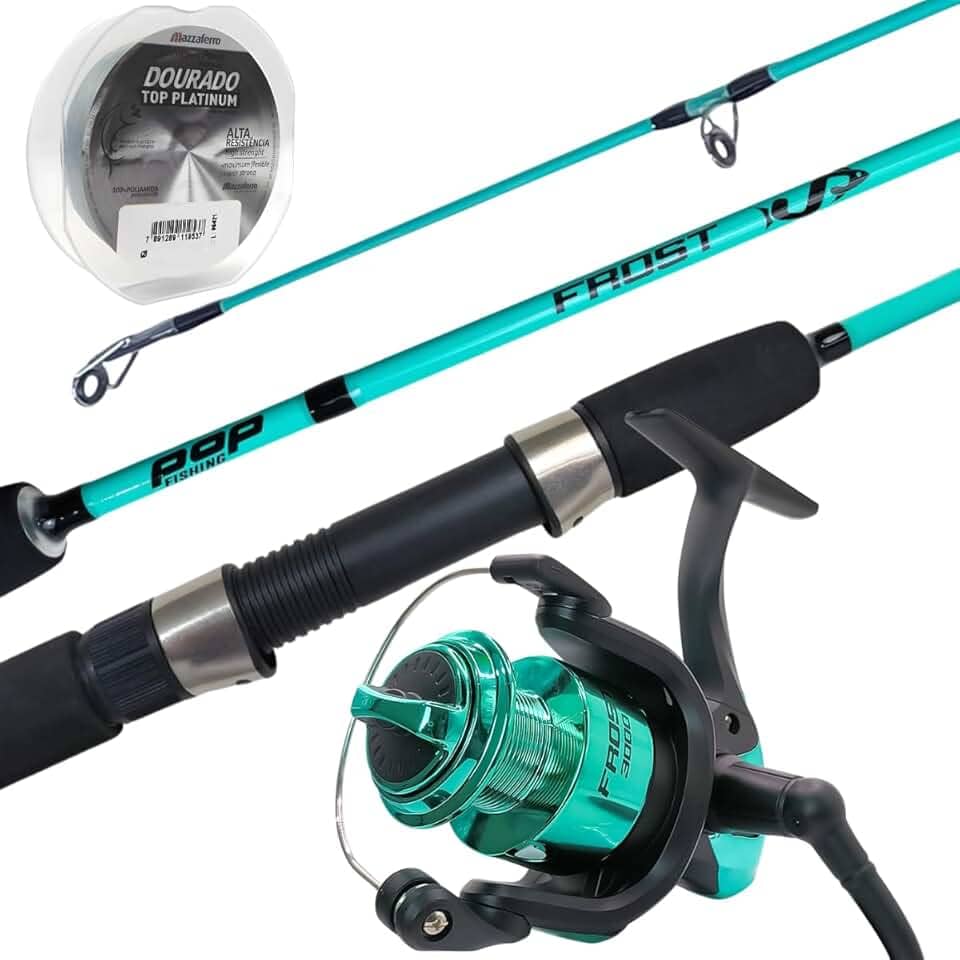 Kit de Pesca Frost Acqua - Vara 1,80m 25Lbs, Molinete 4000 10Kg, Linha Dourado