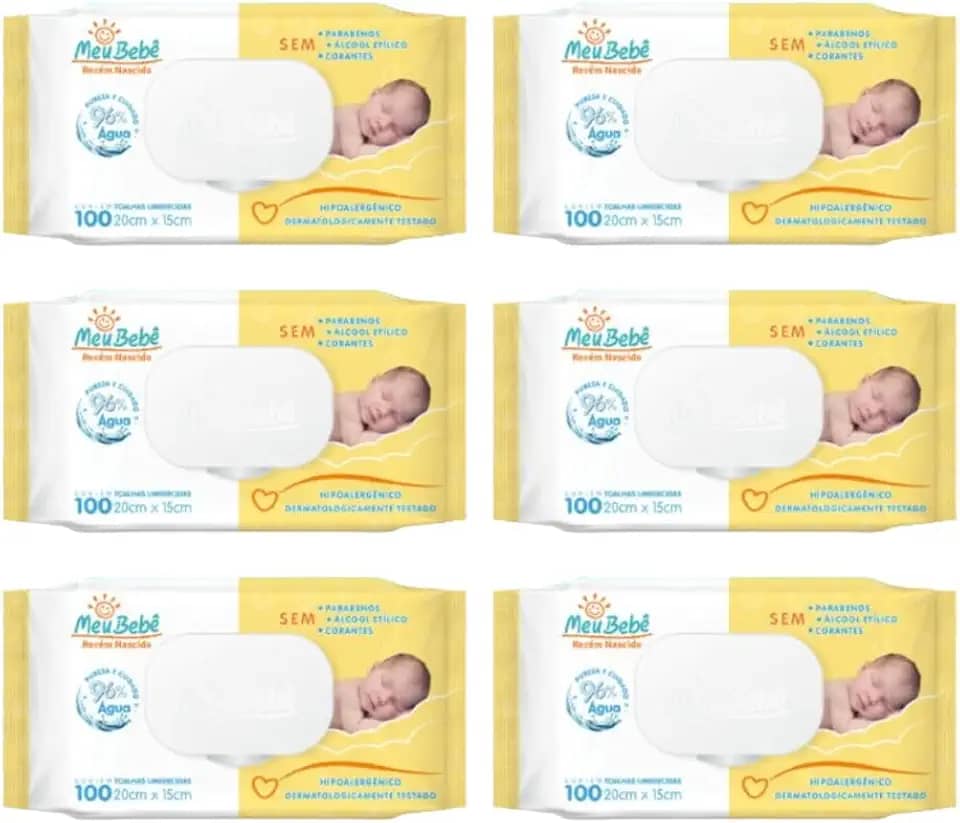 Lenços Umedecidos para Recém-Nascido Meu Bebê, 6 Unidades, Primeiros Dias