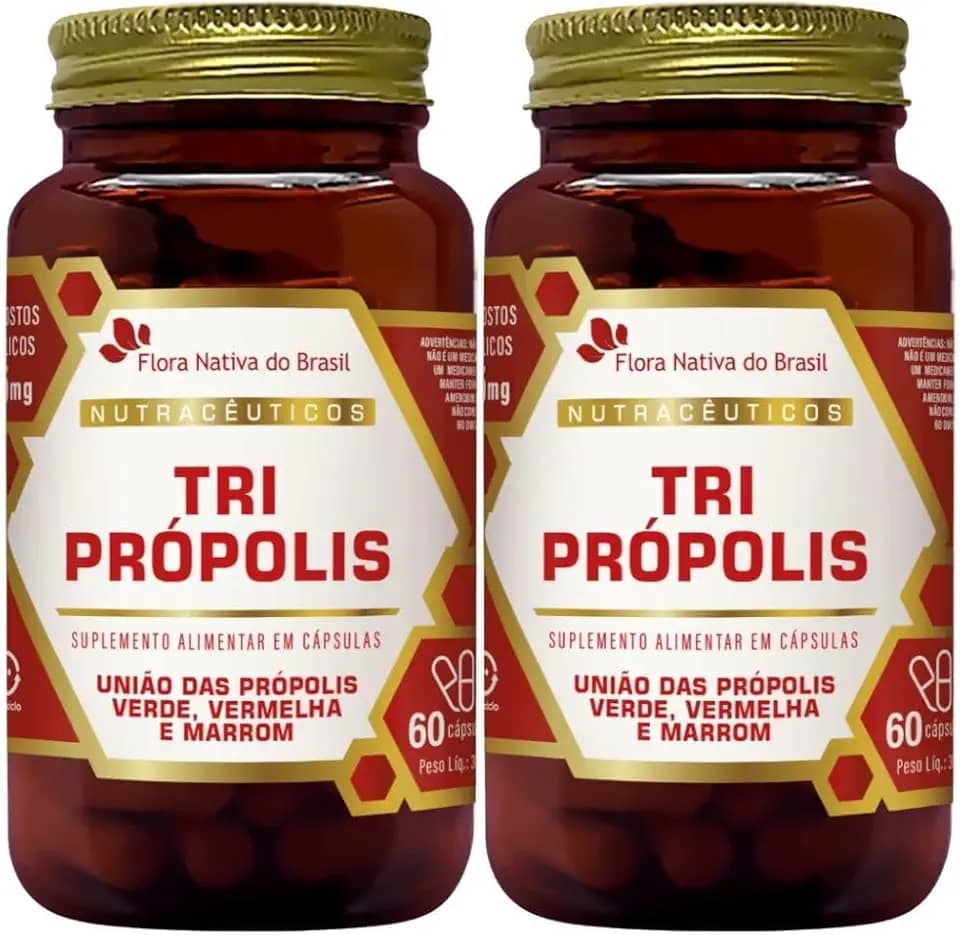 KIT 2X Tri Própolis (Própolis Vermelha, Verde e Marrom) 60 Cápsulas - Flora Nativa