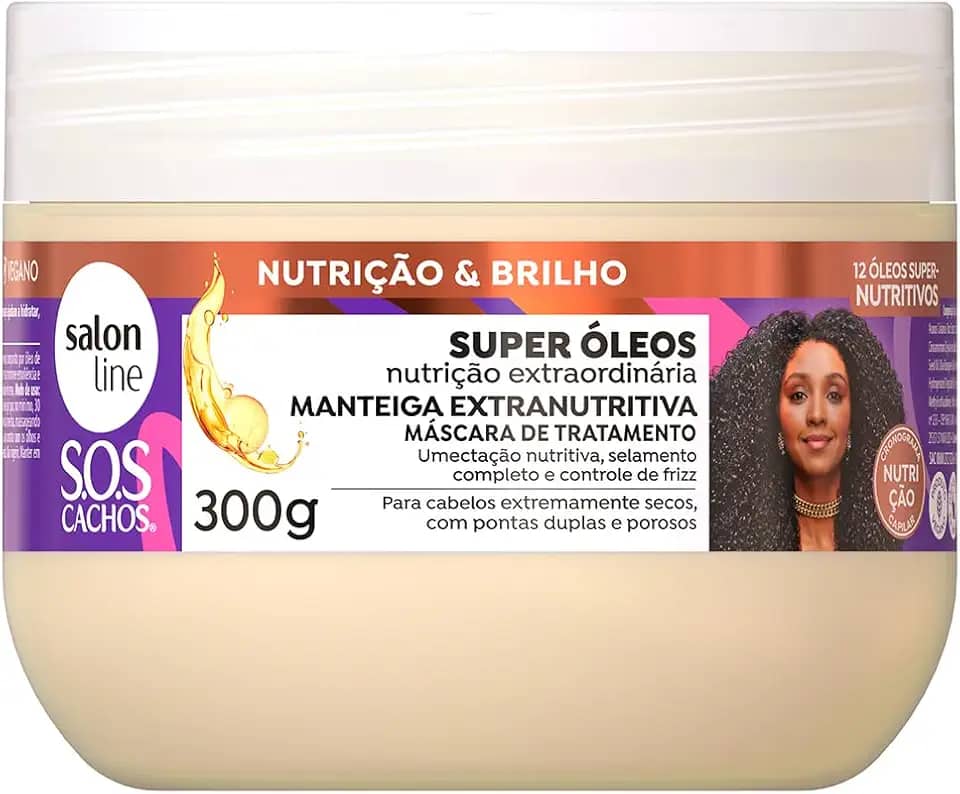 Salon Line, Máscara de Tratamento, SOS Cachos, Super Óleos, Vegano - Para Cabelos Cacheados e Crespos, 300g
