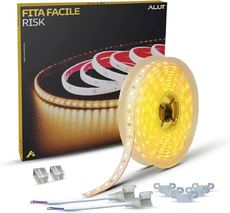 Fita LED Facile Risk 5 Metros 10mm 2700K Branco Quente, 120 Leds/m, 127V à Prova d'Água, Para Decoração e Uso Externo Interno