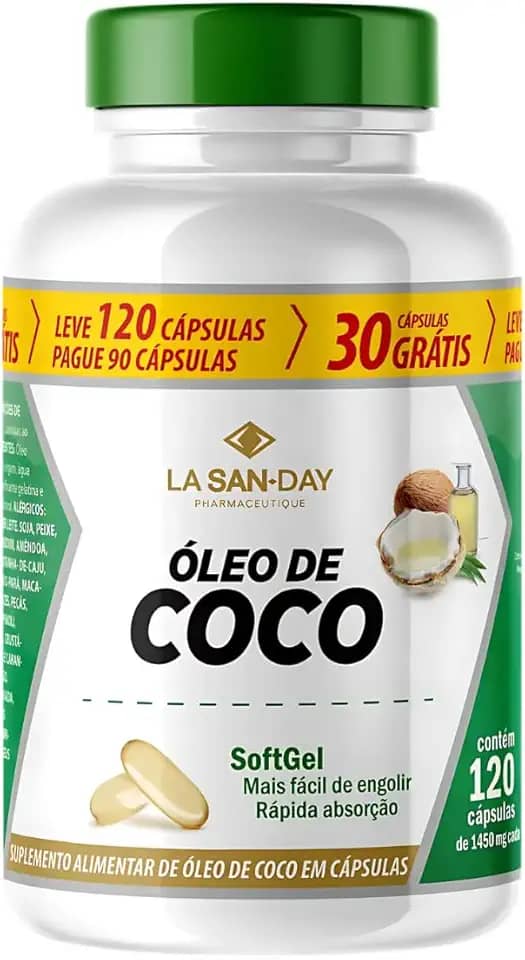 Óleo de Coco (Leve 120 Pague 90 Cápsulas) - Tem potente ação antibacteriana e antiviral, Propriedades calmante, hidratantes e antioxidantes