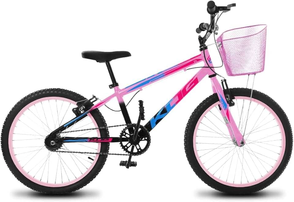 Bike Infantil Feminina Aro 20 Marca KOG – Quadro e Aro em Alumínio, Cestinha Pink, Freios V‑Brake