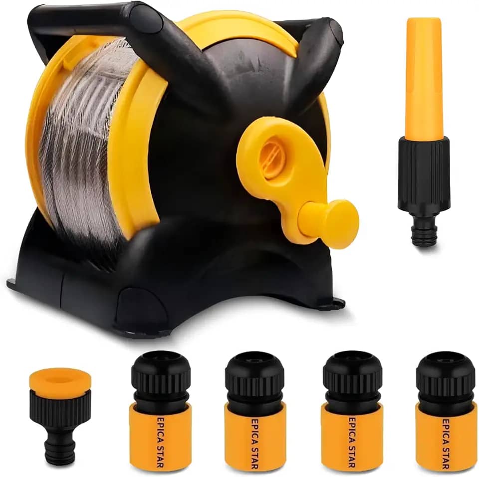 Enrolador Portátil de Mangueira com 6 Acessórios EPICA STAR 20 Metros para Jardim e Irrigação