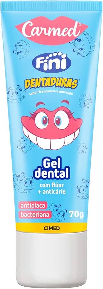 Carmed Fini Dentaduras Gel Dental com Flúor Sabor Framboesa e Morango 70g