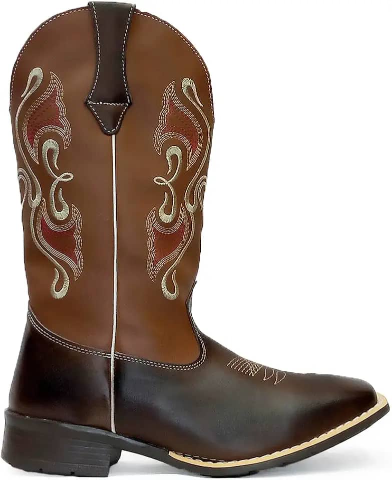 Bota Texana Feminina Adulto em Couro Bico Quadrado cano longo Bordado Kapell